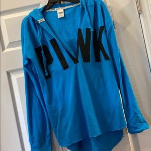 PINK Blue Long Hoodie with a V-Neck